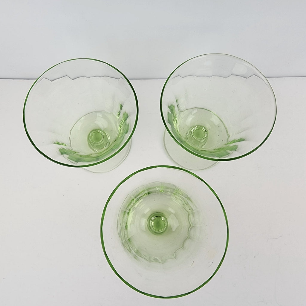 UV Uranium Glow Depression Glass Footed Desert Cups 4 Oz Set of Three