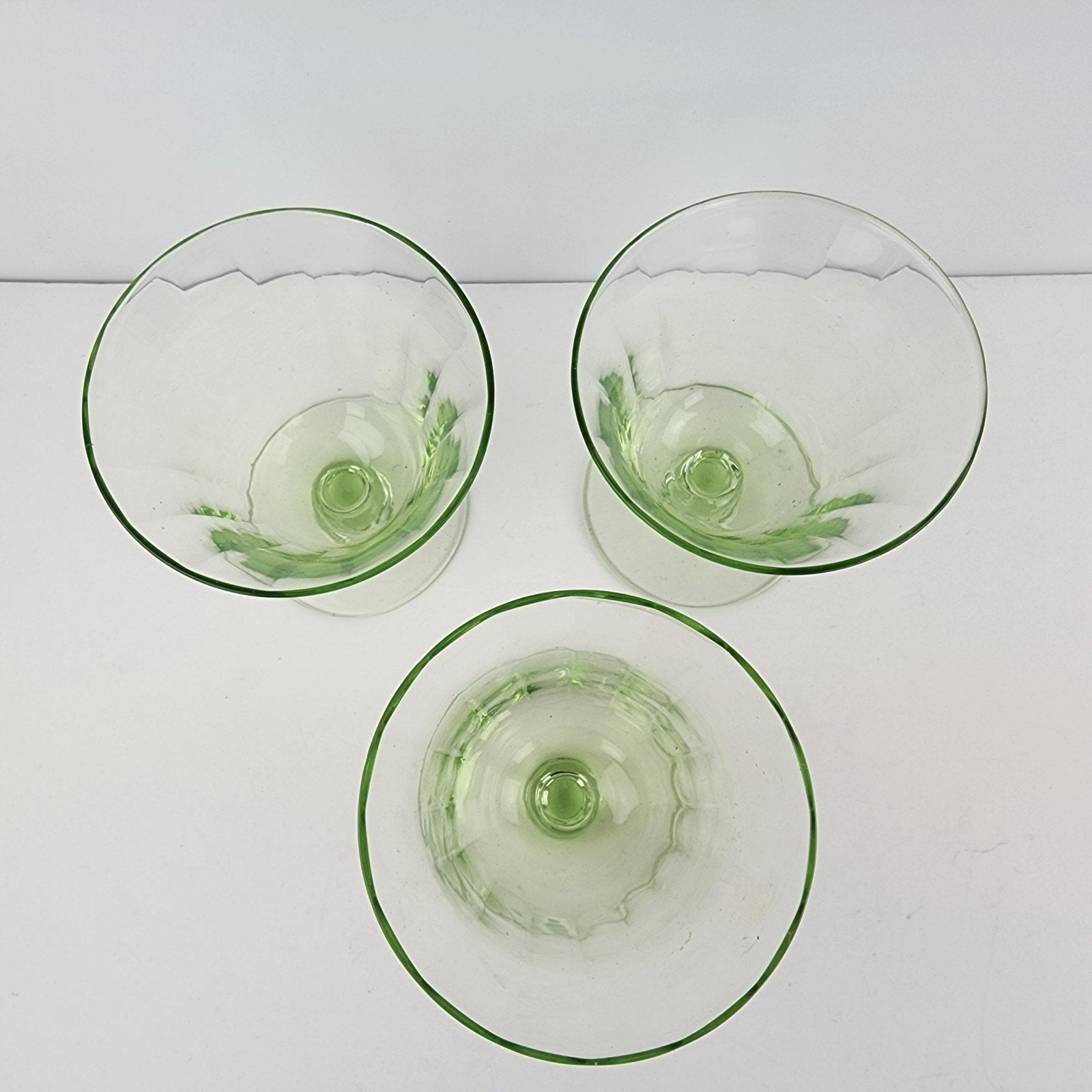 UV Uranium Glow Depression Glass Footed Desert Cups 4 Oz Set of Three