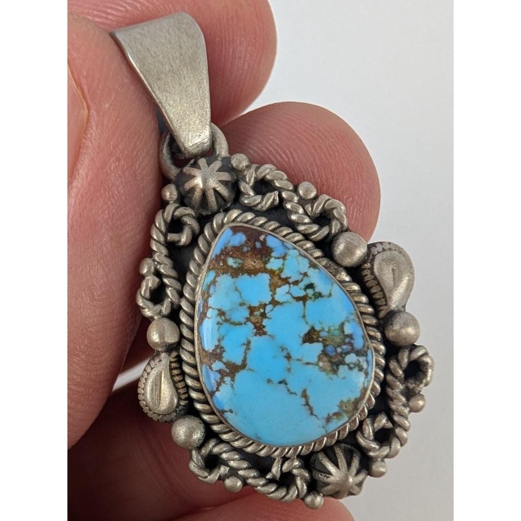 Turquoise Sterling SIlver Pendant 925 Matte Finish Southwestern Style