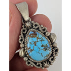 Turquoise Sterling SIlver Pendant 925 Matte Finish Southwestern Style
