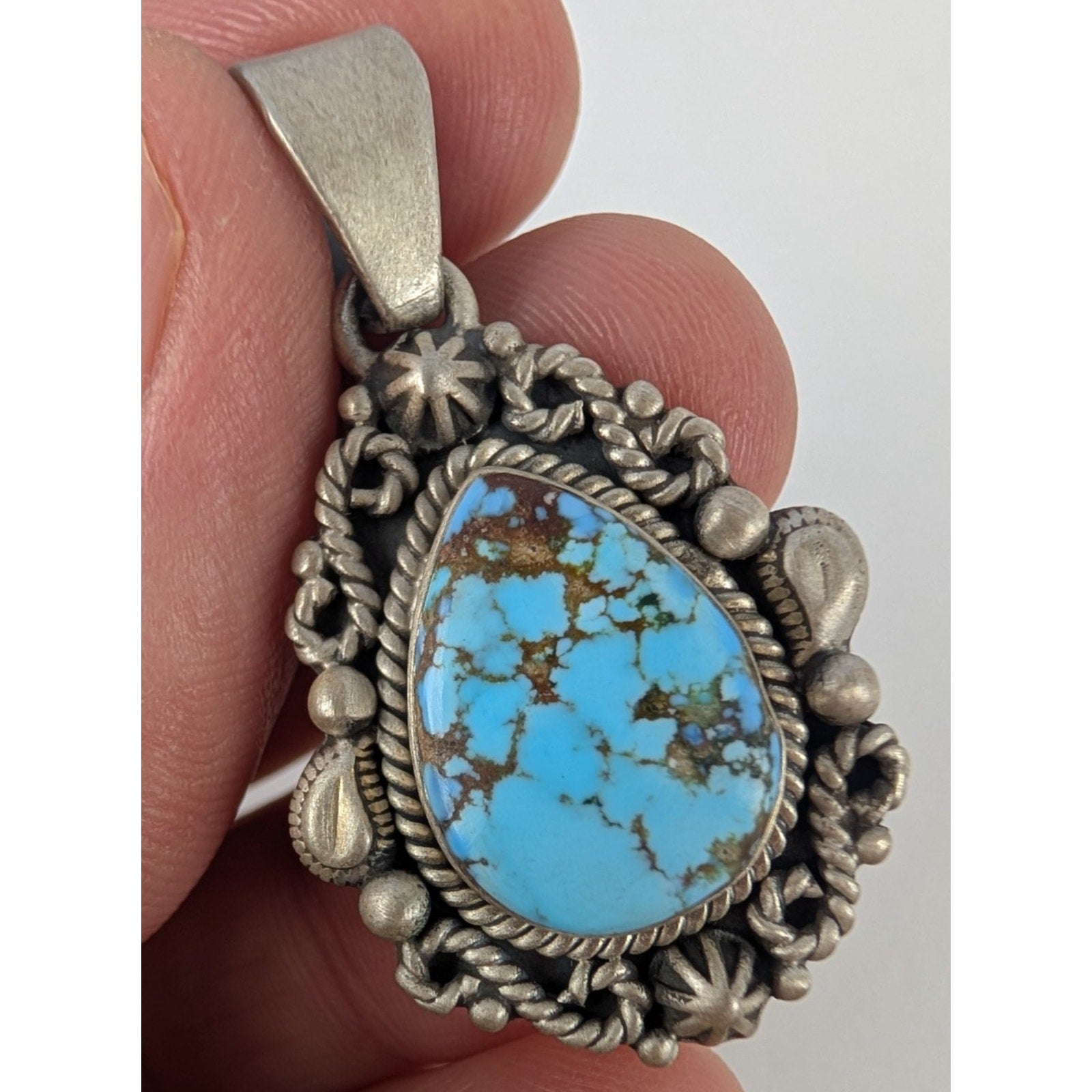 Turquoise Sterling SIlver Pendant 925 Matte Finish Southwestern Style