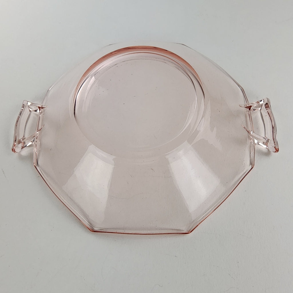 7" Pink Octagon Depression Glass Double Handled Scalloped Bowl