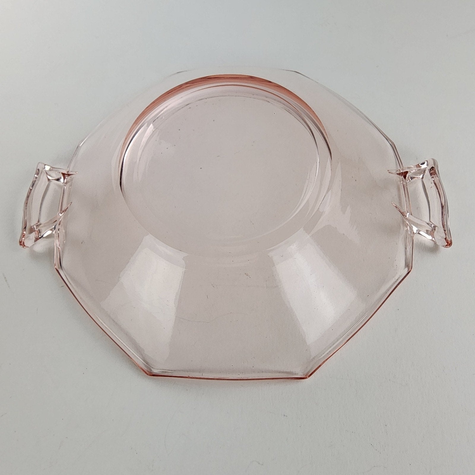 7" Pink Octagon Depression Glass Double Handled Scalloped Bowl