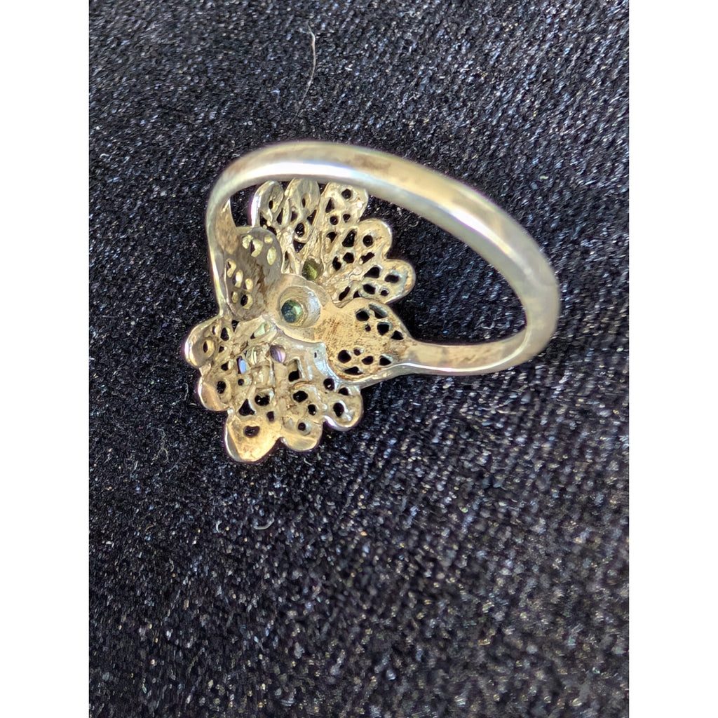 Filigree Ring in Sterling Silver 925 with Amethyst Peridot & Topaz Size 8