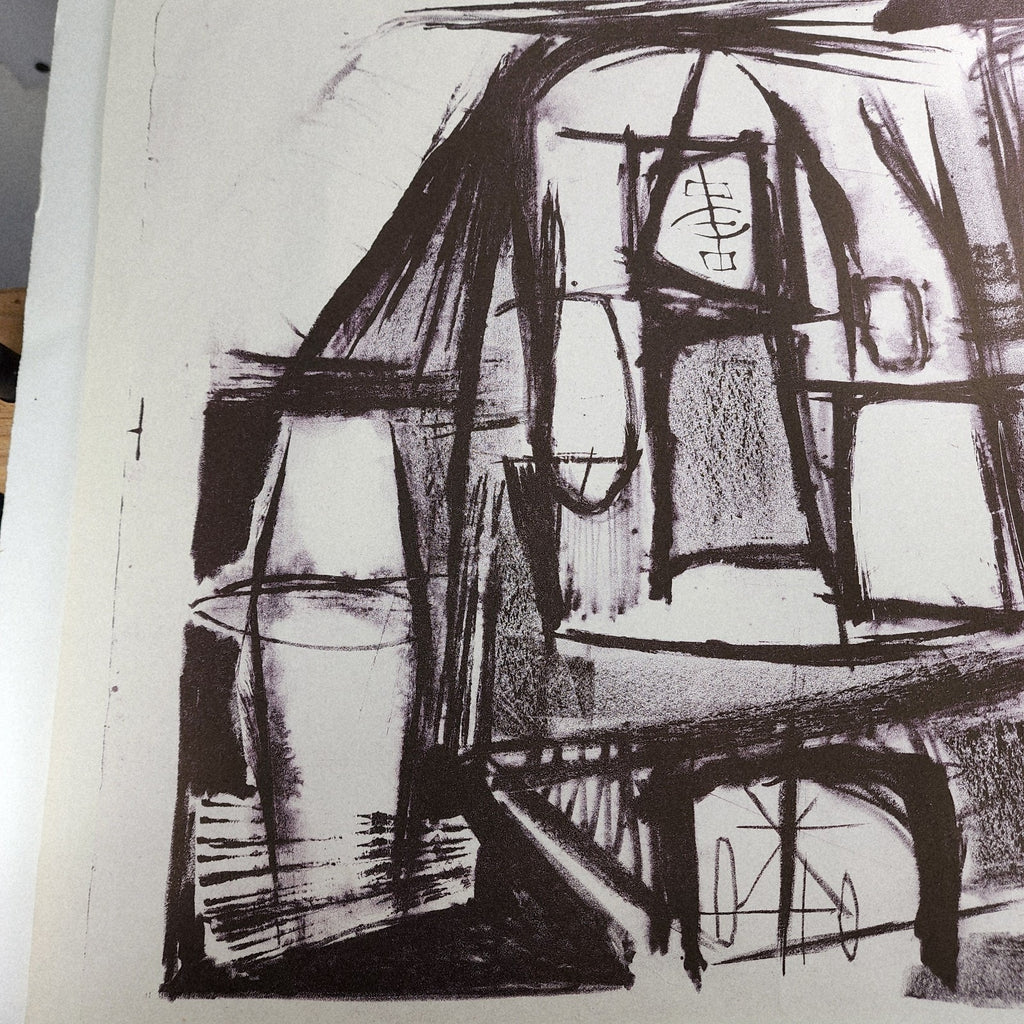 c. 1950 Jerry Opper Abstract Hourglass Stone Lithograph Black & White Unframed