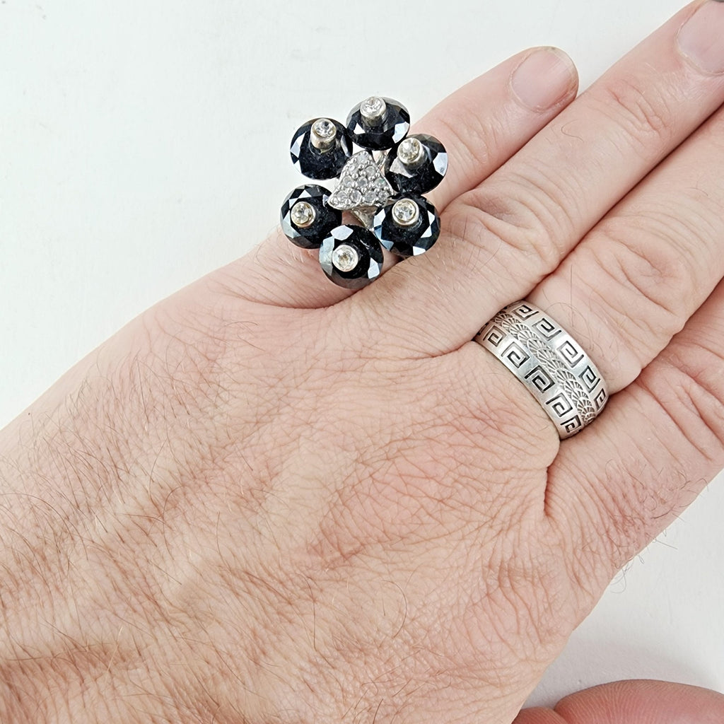 Vintage Soviet Cluster Cocktail Ring Size 7 Sterling Silver 925 Vintage
