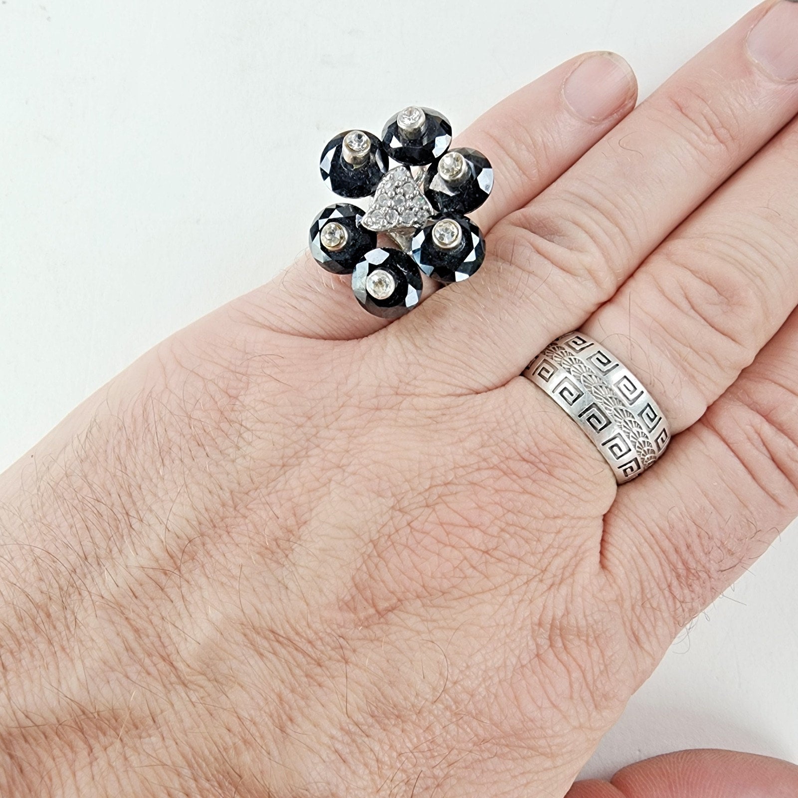 Vintage Soviet Cluster Cocktail Ring Size 7 Sterling Silver 925 Vintage