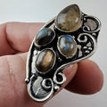 Rainbow Moonstone Shield Ring Size 7 Sterling Silver 925 Vintage