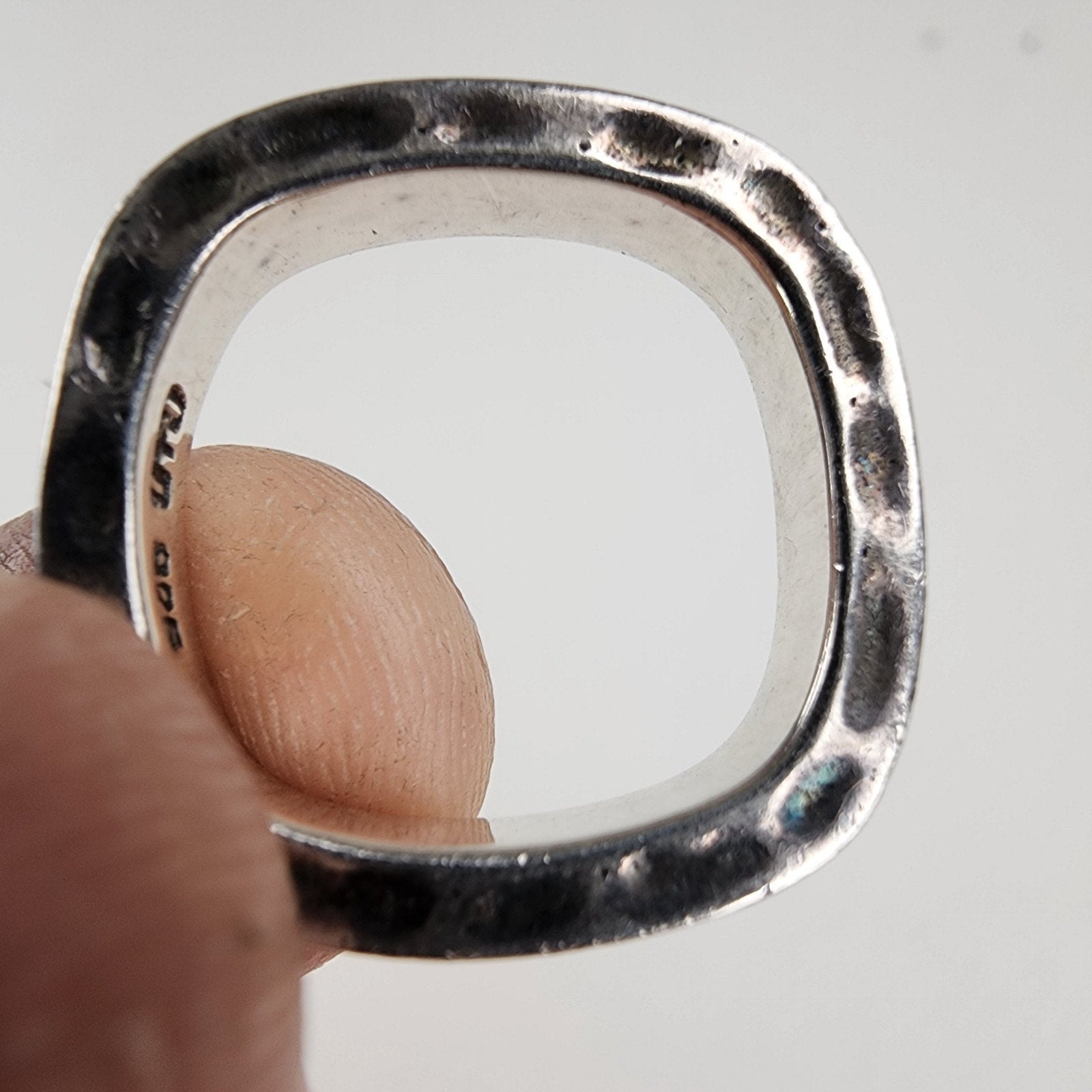 Clocks and Colors Retired Square Patterned Ring Size 7 1/2 Sterling Silver 925