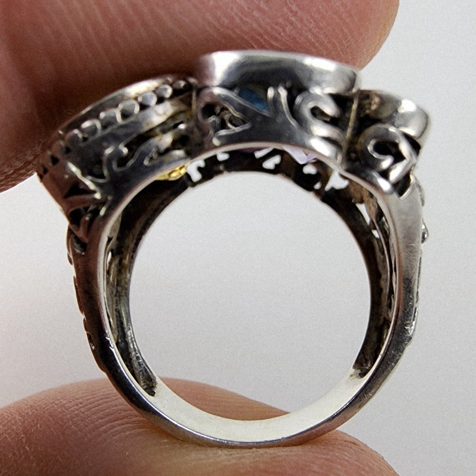 Designer Gemstone Cluster Ring Size 8 1/2 Sterling Silver 925 Vintage