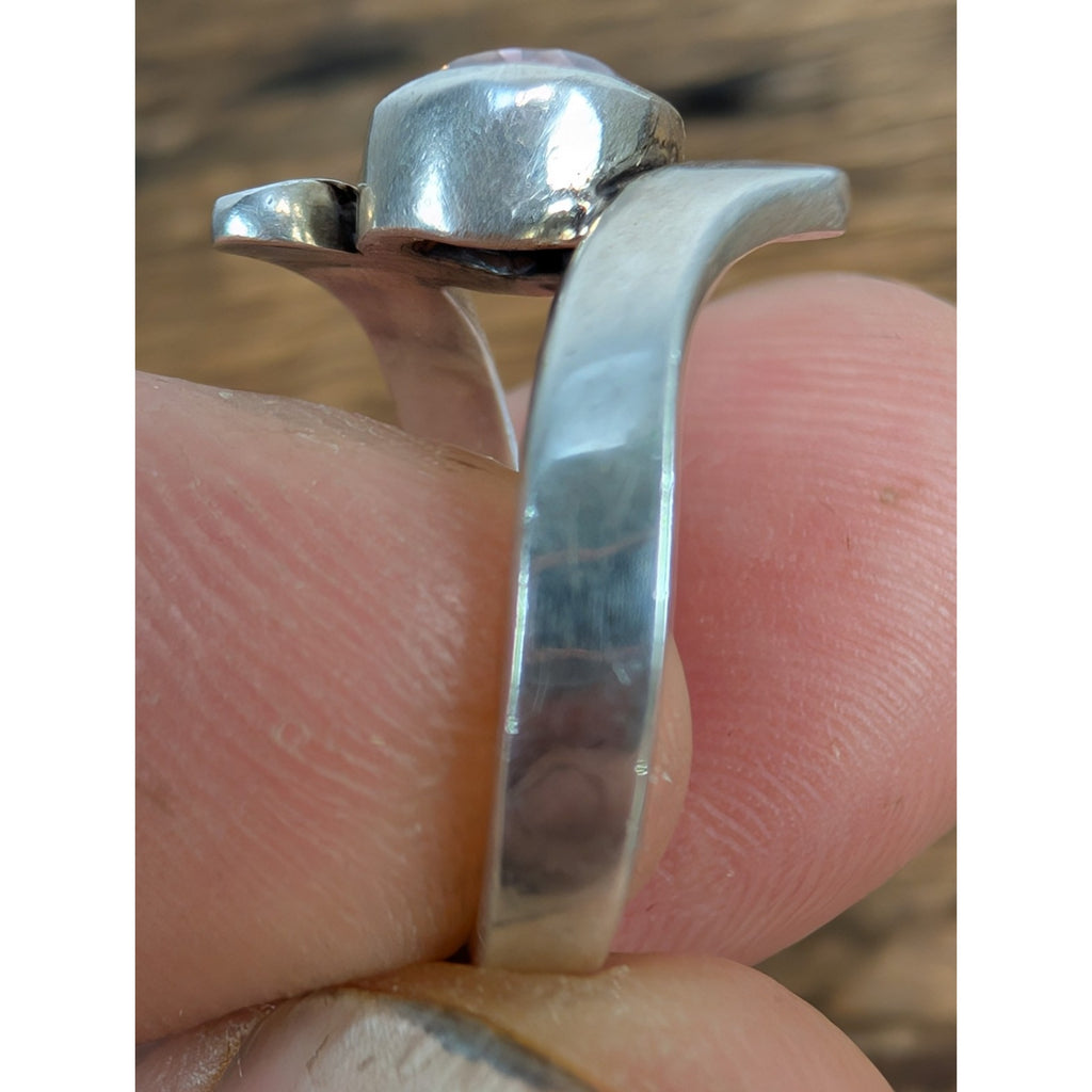 Modernist Amethyst Bypass Sterling Silver 925 Ring Size 4 3/4
