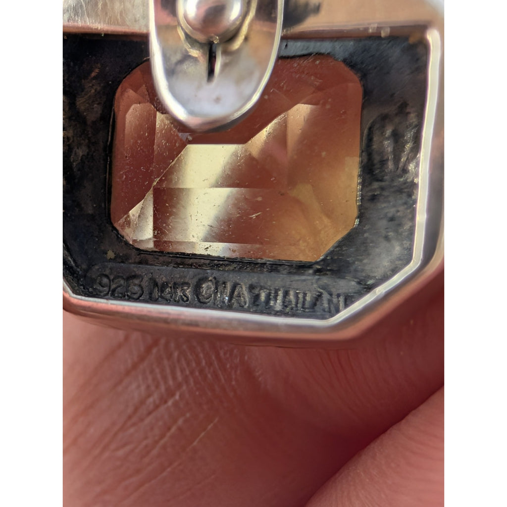 14K Yellow Gold Lemon Quartz Sterling Silver 925 Emerald Cut Vintage 5ct Pendant