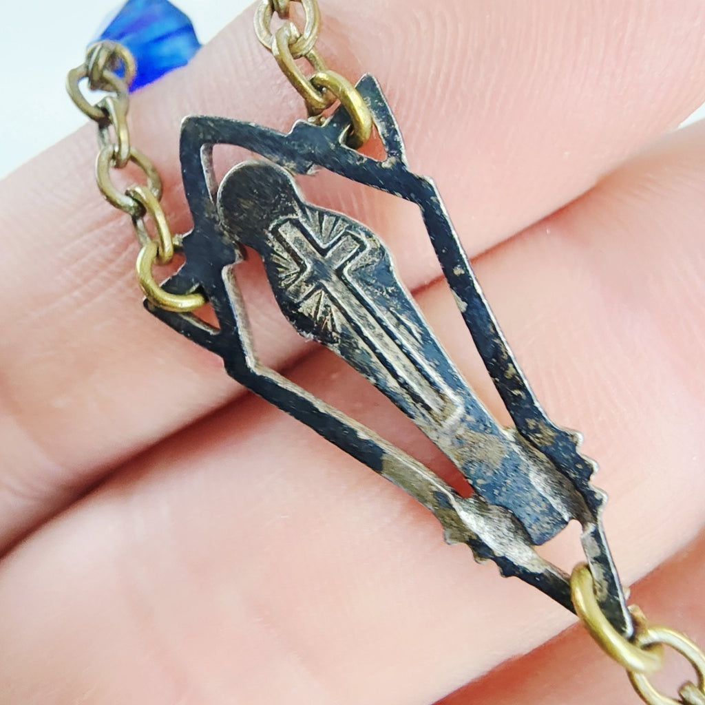 Blue Beaded Rosary Antique Christian Necklace