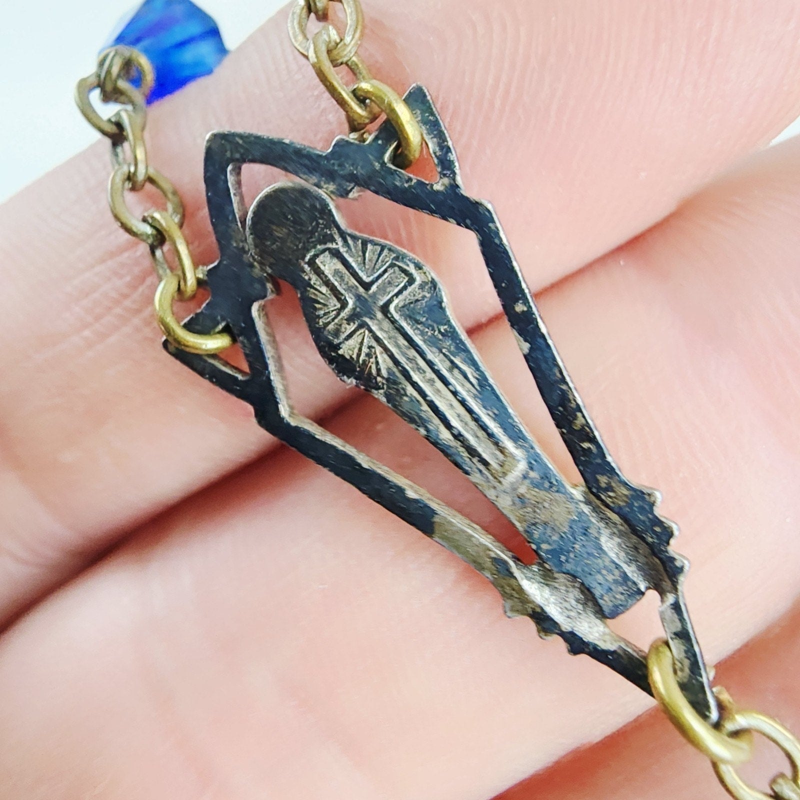 Blue Beaded Rosary Antique Christian Necklace