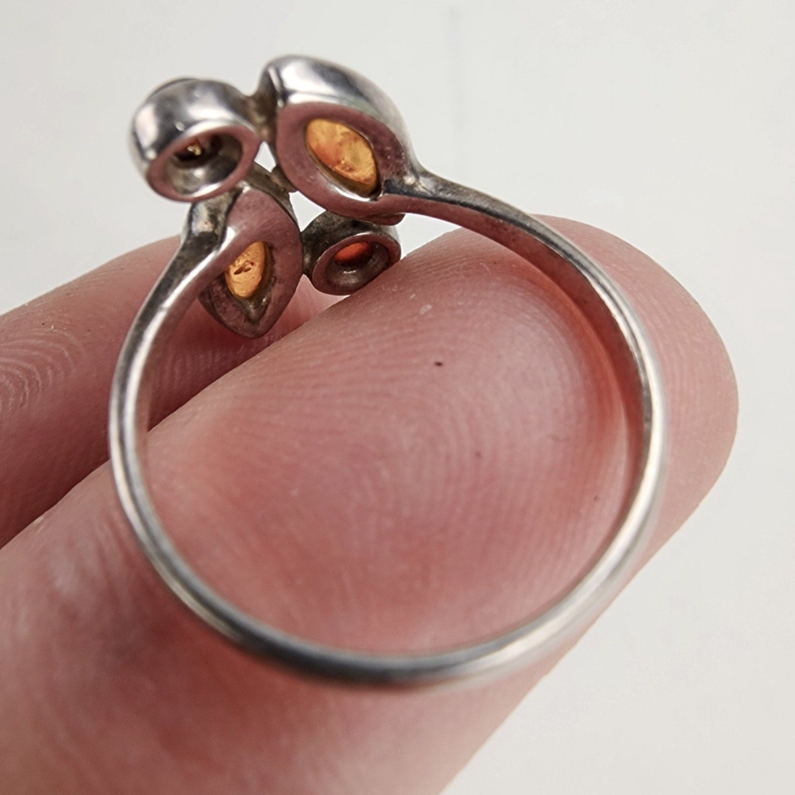 Tricolor Amber Ring Size 7 Sterling Silver 925 Vintage