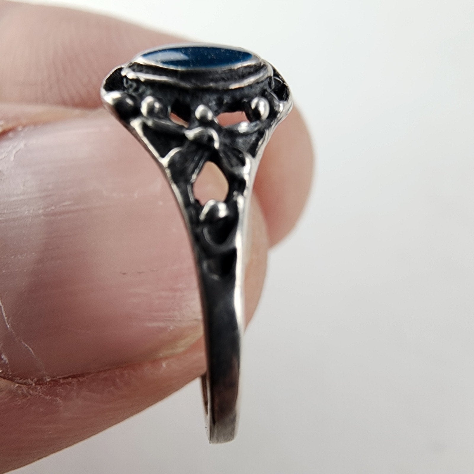 Blue Enamel Ring Size 8 Sterling Silver 925 Vintage