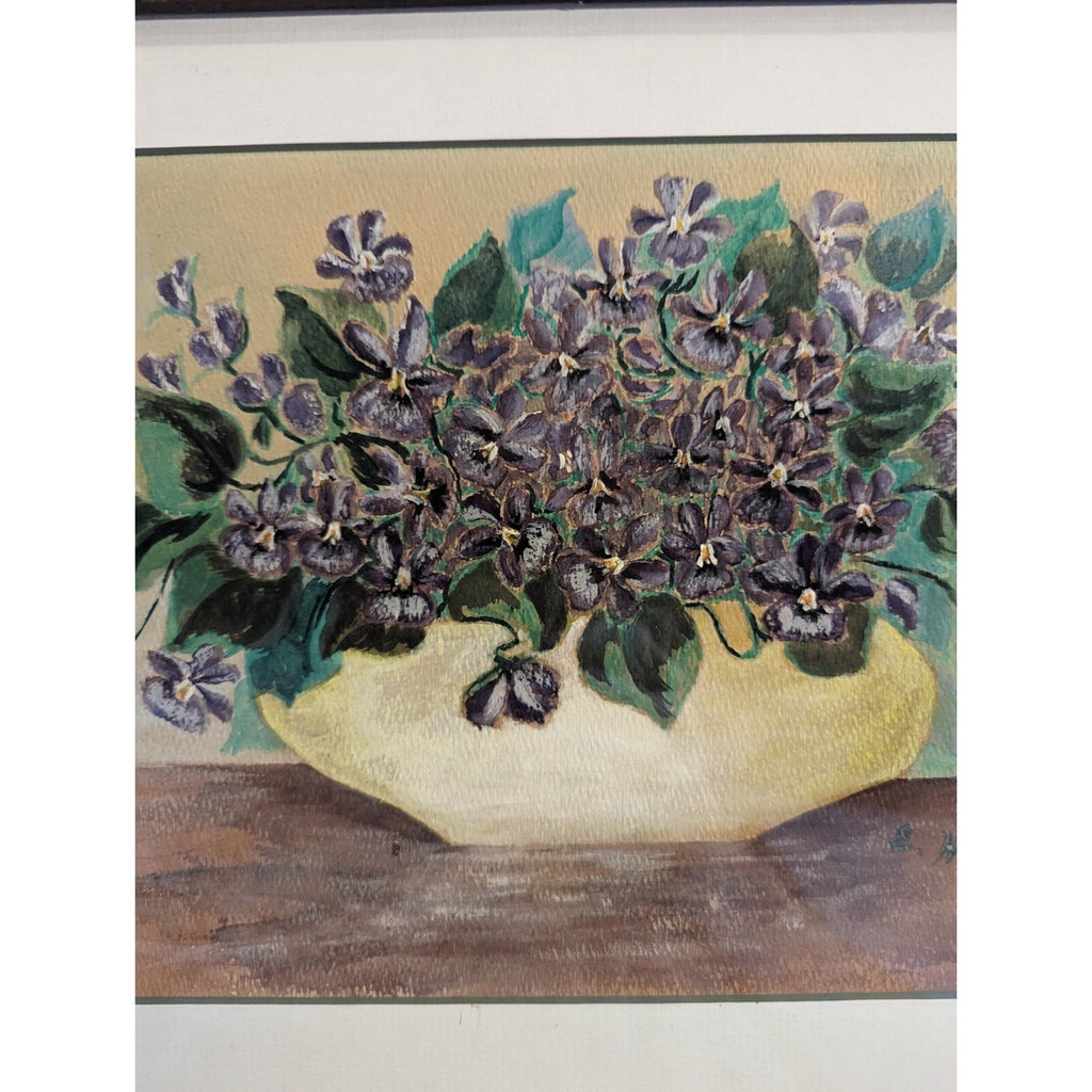Framed Still Life Flowers Painting by E Hughes MCM Artwork