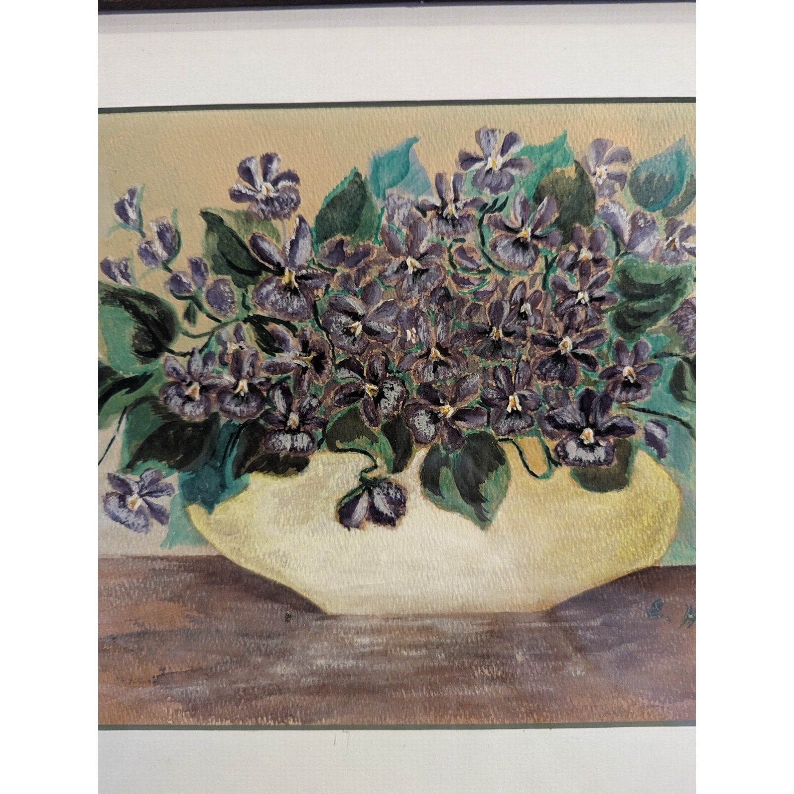 Framed Still Life Flowers Painting by E Hughes MCM Artwork