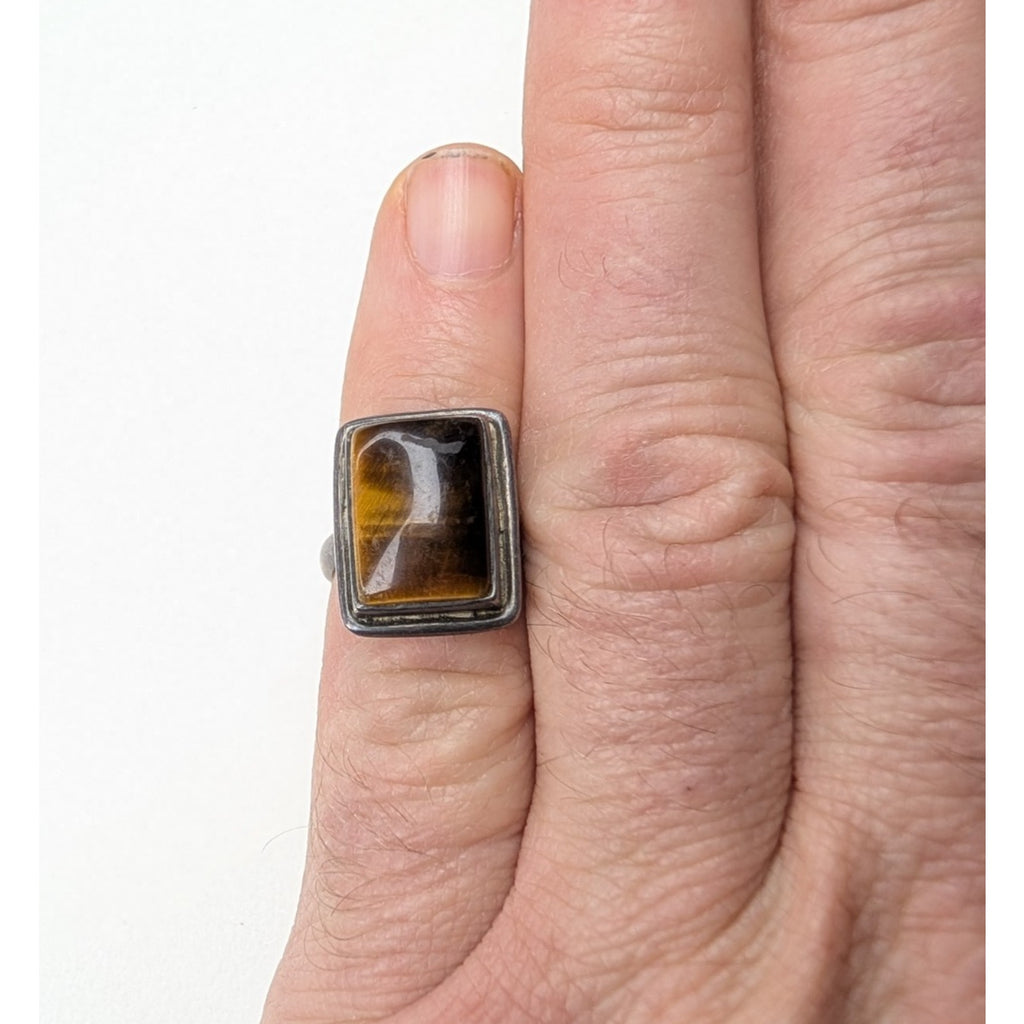 Tigers Eye Rectangle Sterling Silver 925 Ring Size 6 Vintage