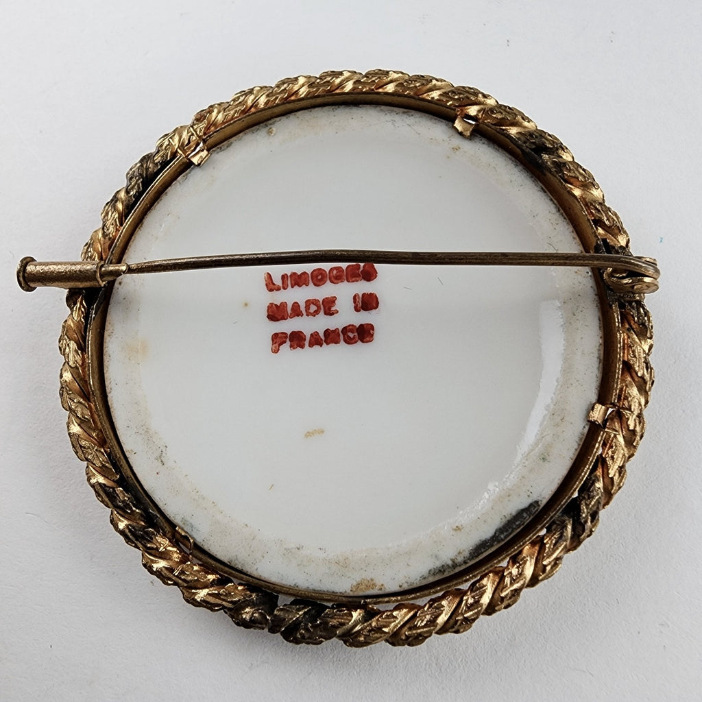 Limoges France Hand Painted Porcelain Miniature Brooch Antique
