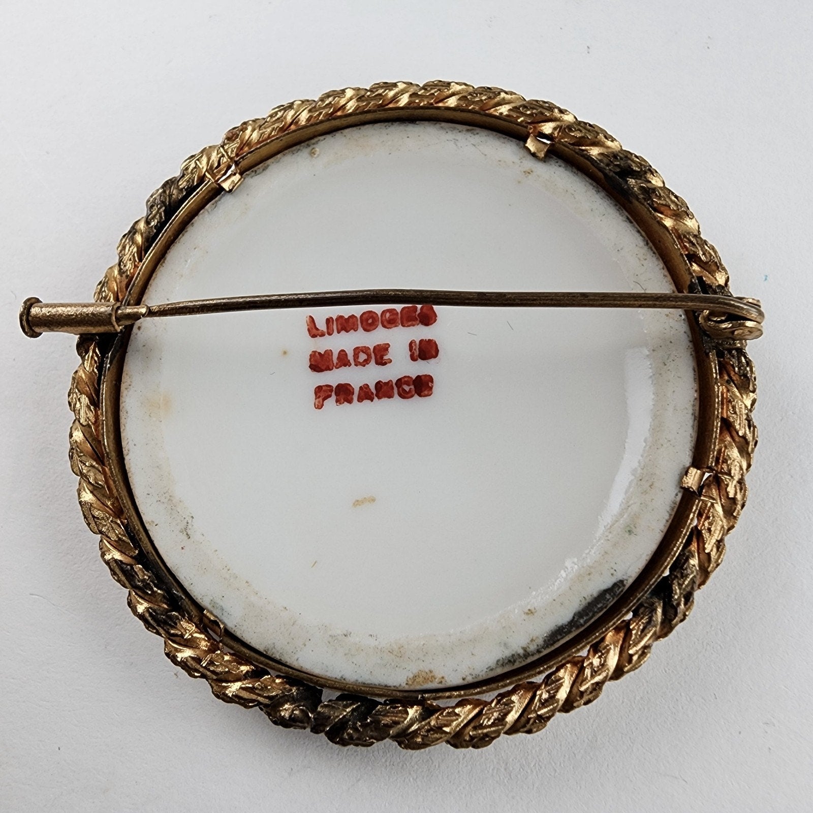 Limoges France Hand Painted Porcelain Miniature Brooch Antique