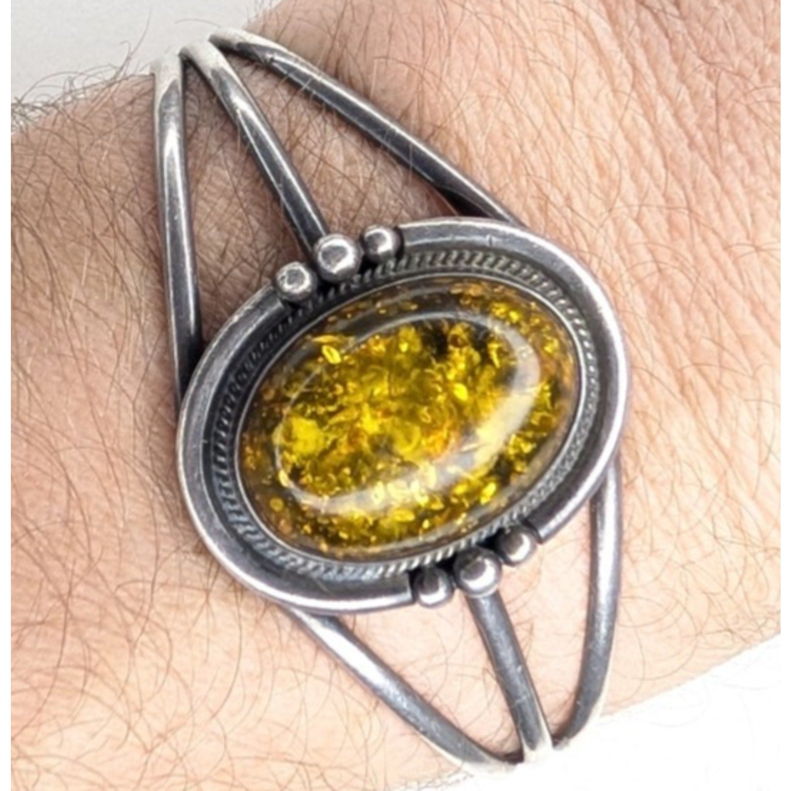 Baltic Amber Native Sterling Silver 925 Cuff Vintage