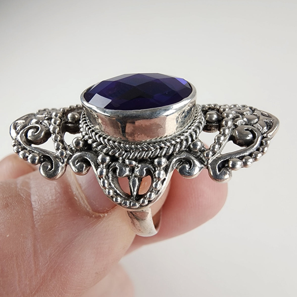 Designer Sarda Caribbean Quartz Ring Size 6 in Sterling Silver 925 Bali