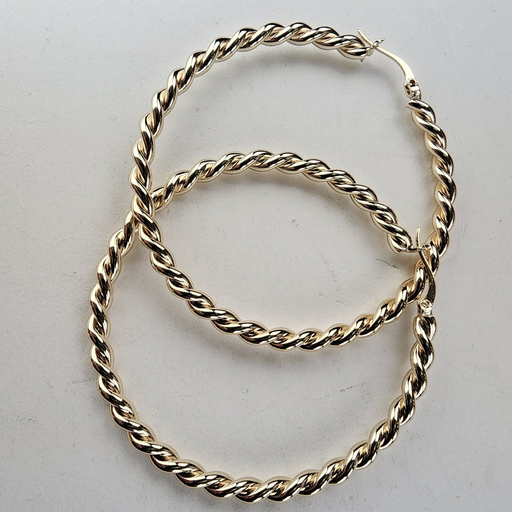 2" Twisted Hoop Earrings Sterling Silver 925 with Gold Finish