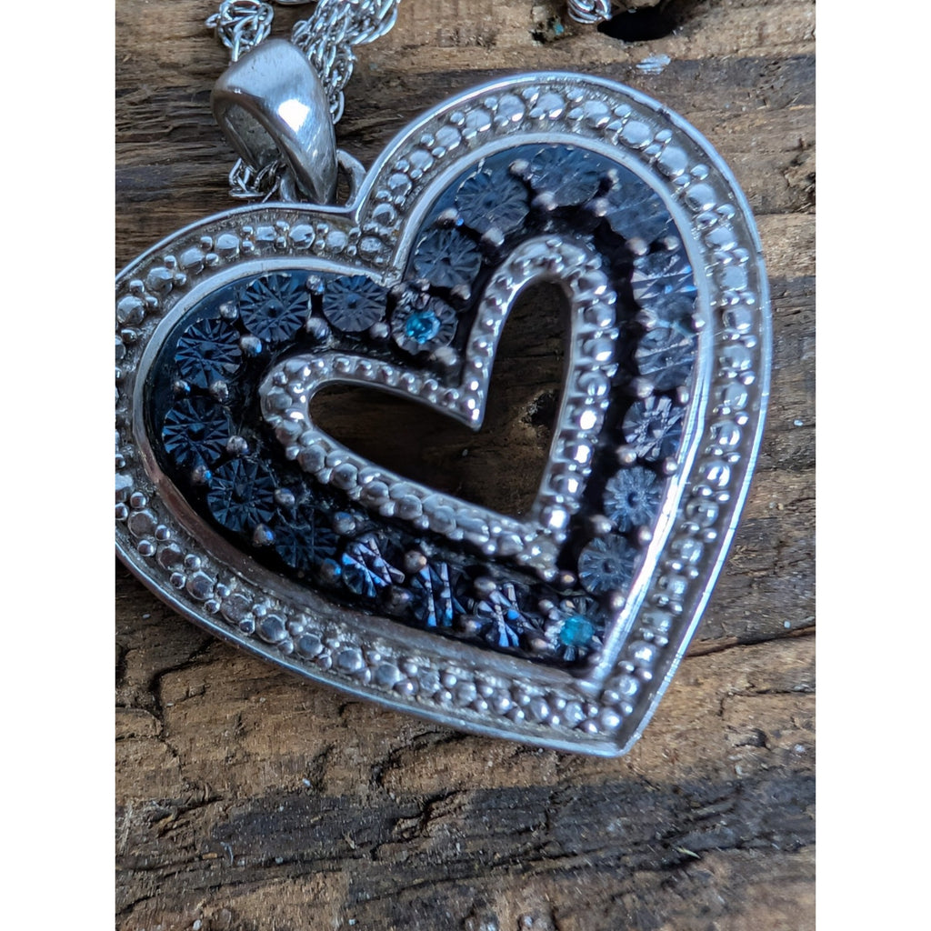 Vintage Blue Diamond Sterling Silver 925 Designer Heart Pendant