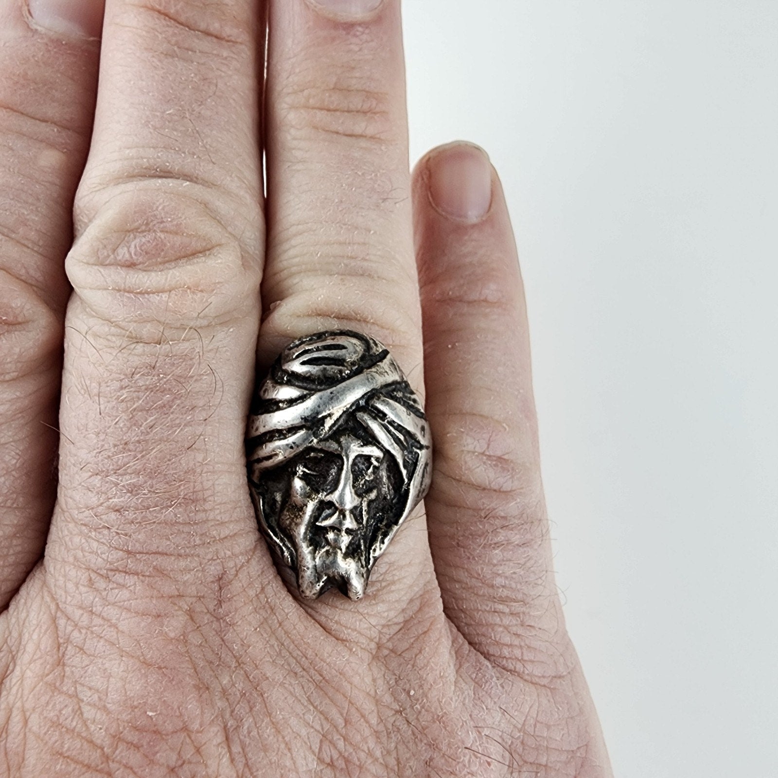 Art Nouveau Sheik Turban Man Ring Size 10 3/4 Sterling Silver 925 Vintage