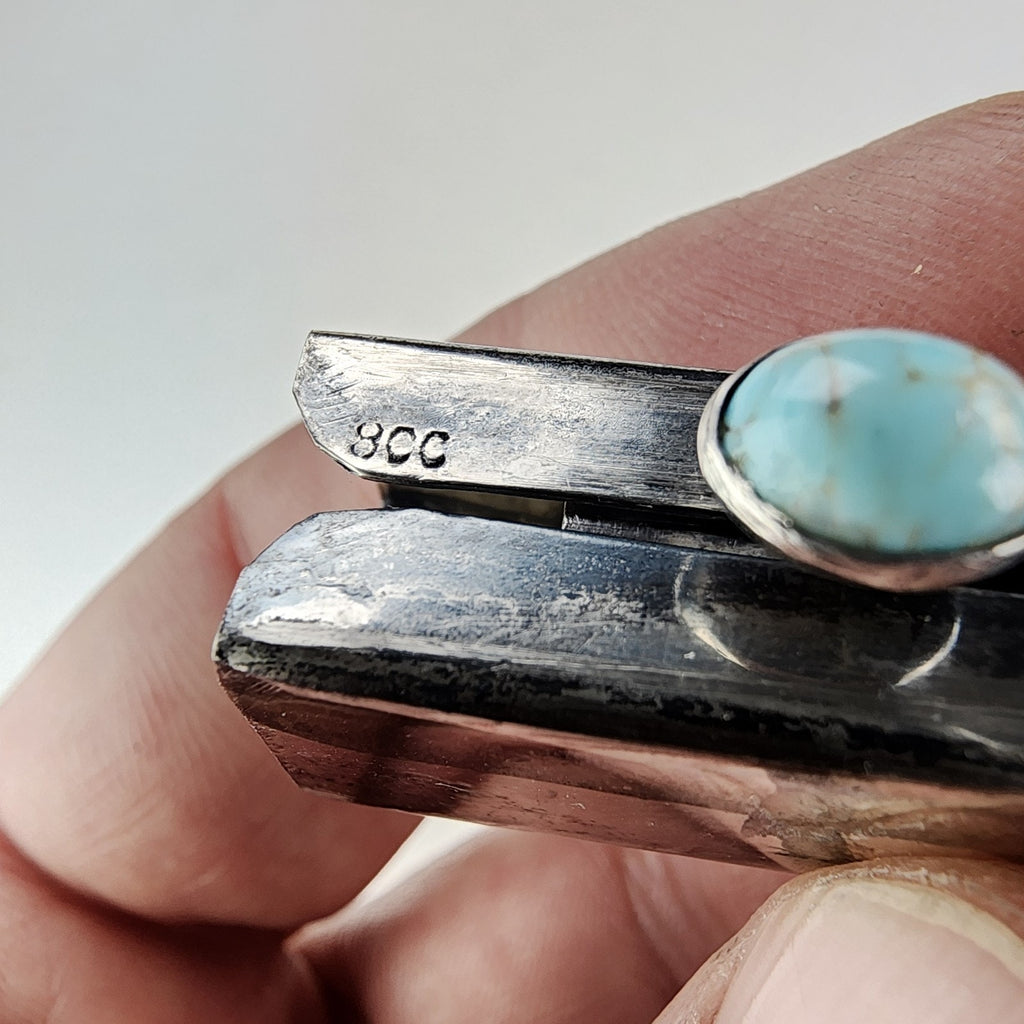 Etched Turquoise Accentt 800 Silver Lipstick Container with Mirror Italy Antique