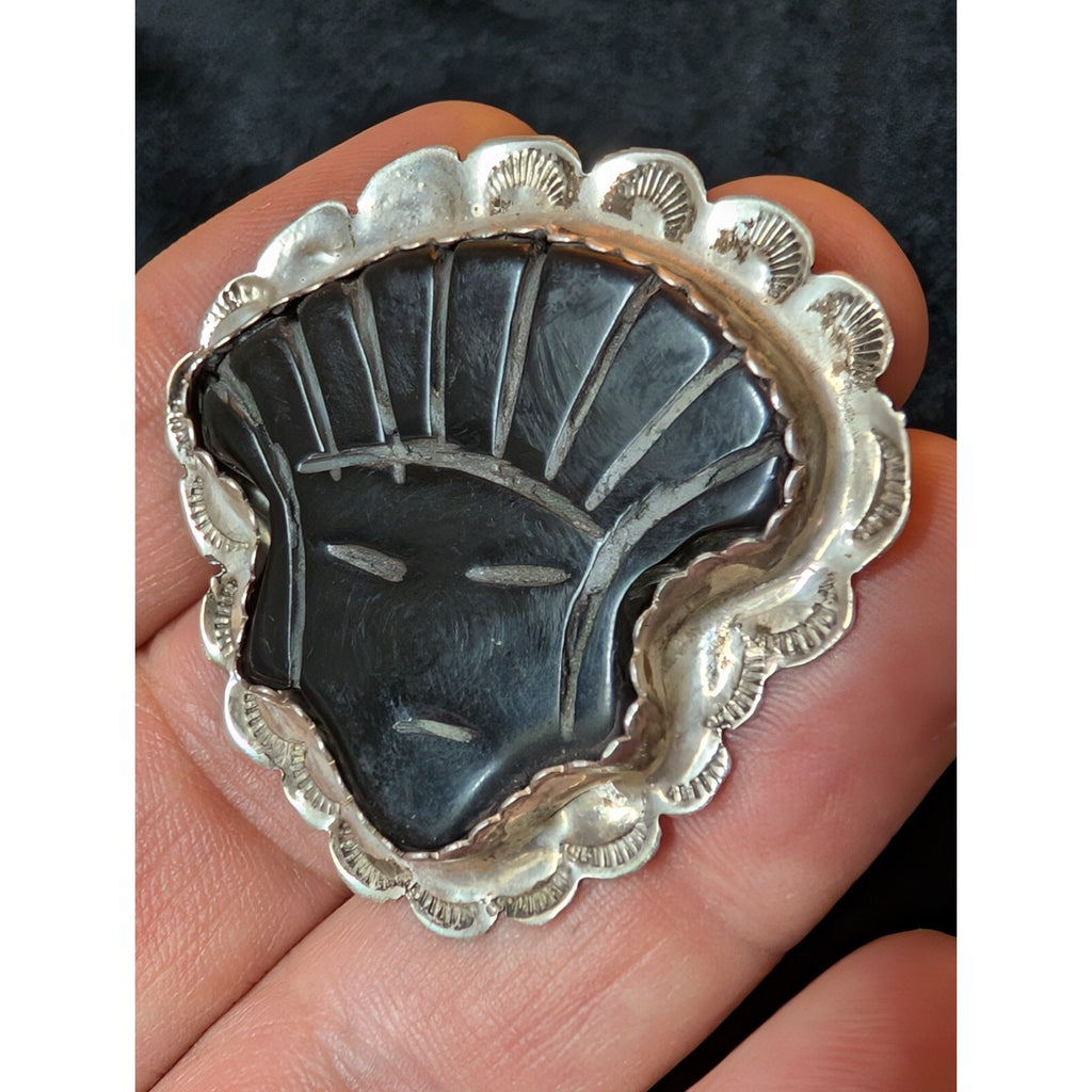 Vintage BLACK ONYX Mexico Head Sterling Silver 925 Pendant Taxco