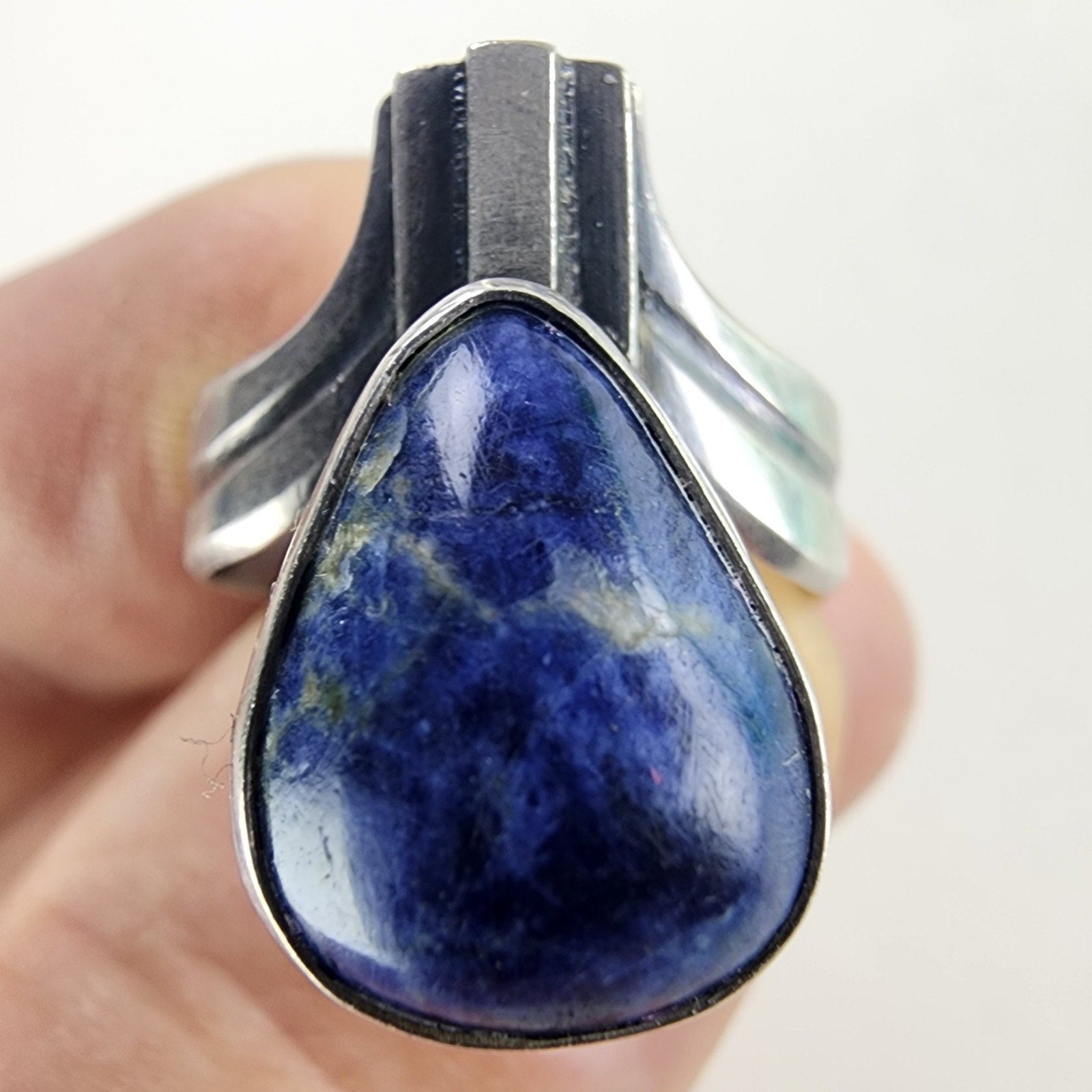 Denim Lapis Modernist Drop Ring Size 9 1/2 Sterling Silver 925 Vintage