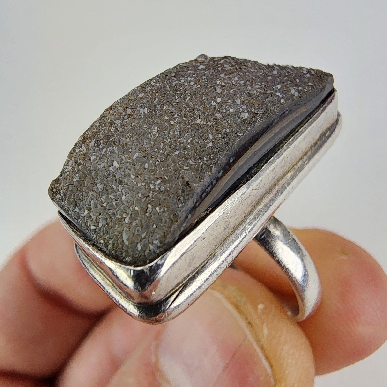 Natural Brown Quartz Druzy Ring Size 7 Sterling Silver 925 Vintage