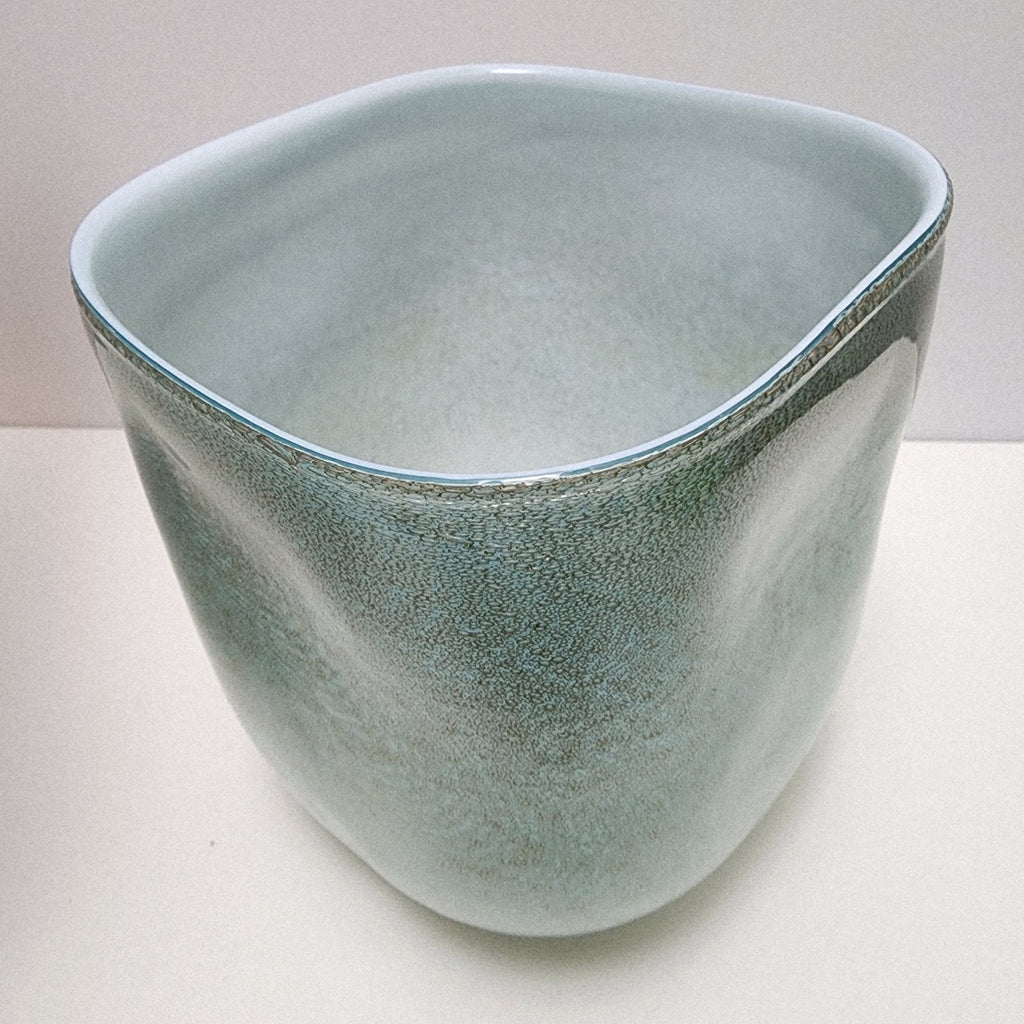 Seafoam Green Bubble Trap Art Glass Vase Hand Blown Square Vessel