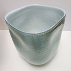 Seafoam Green Bubble Trap Art Glass Vase Hand Blown Square Vessel