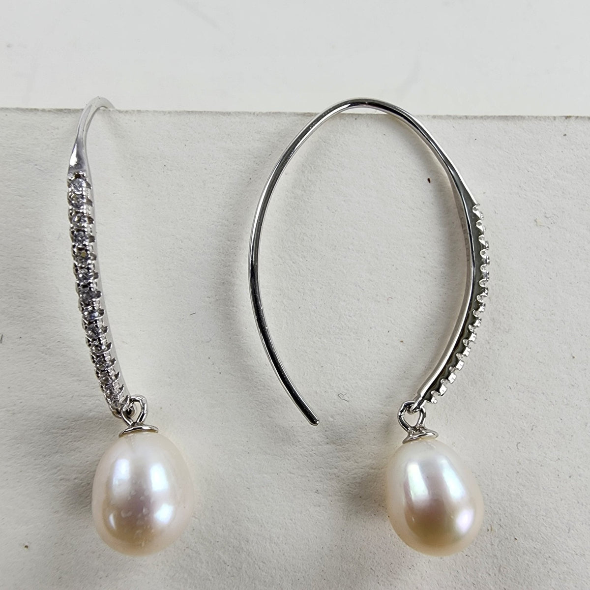 Pearl & CZ Accent Sterling Silver 925 Threader Earring Set Vintage