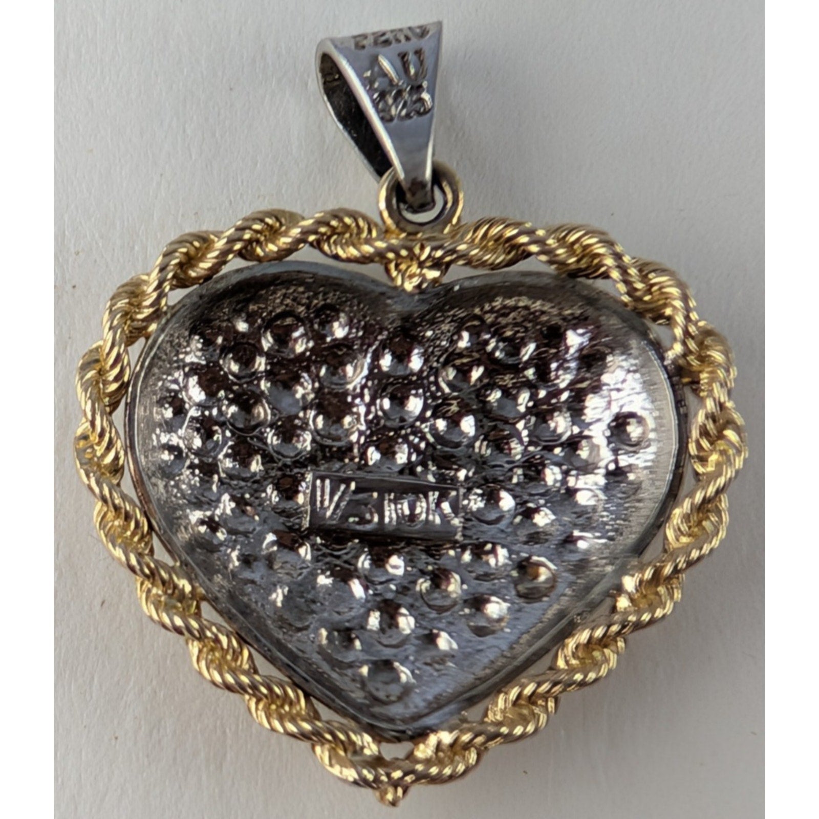 10K Yellow Gold Heart Sterling Silver 925 Pendant Vintage Peru 2.55g