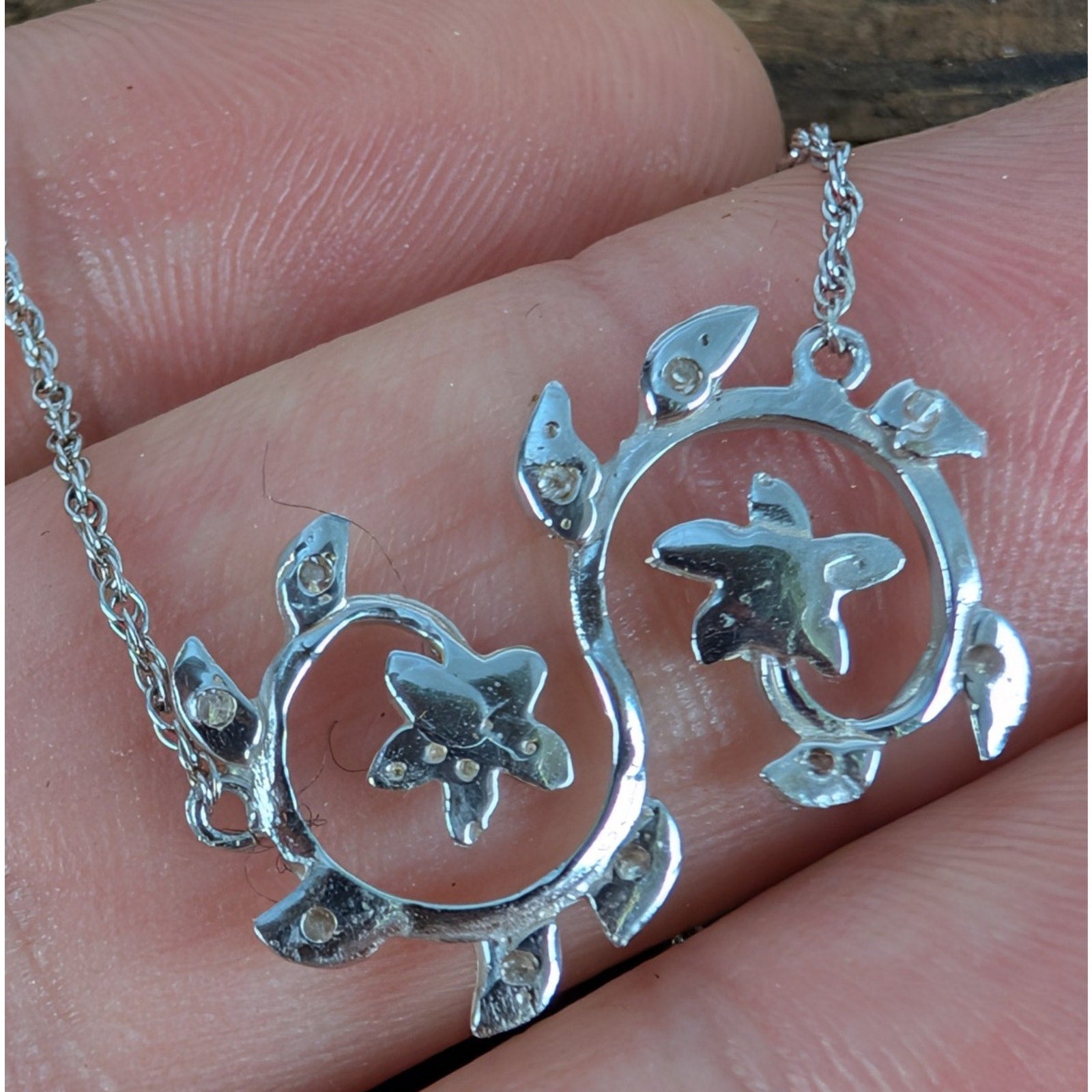 14K White Gold Diamond Accent Floral Vine 16" Necklace by Victoria Cunningham