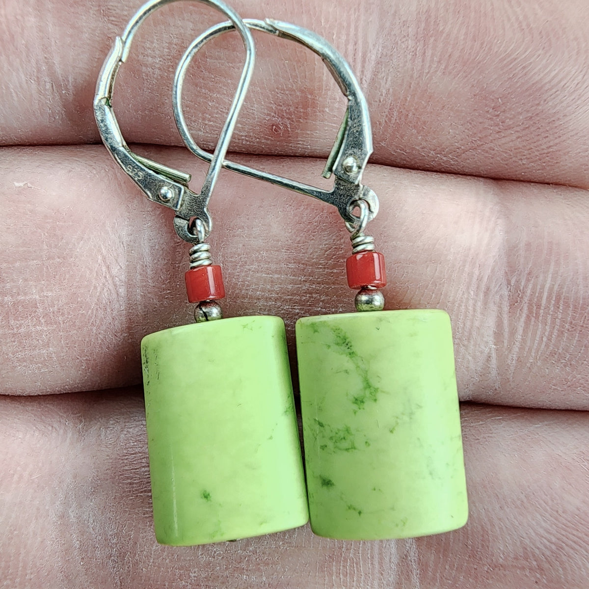 Lime & Blue Howlite Turquoise Bracelet & Earring Set Sterling Silver 925