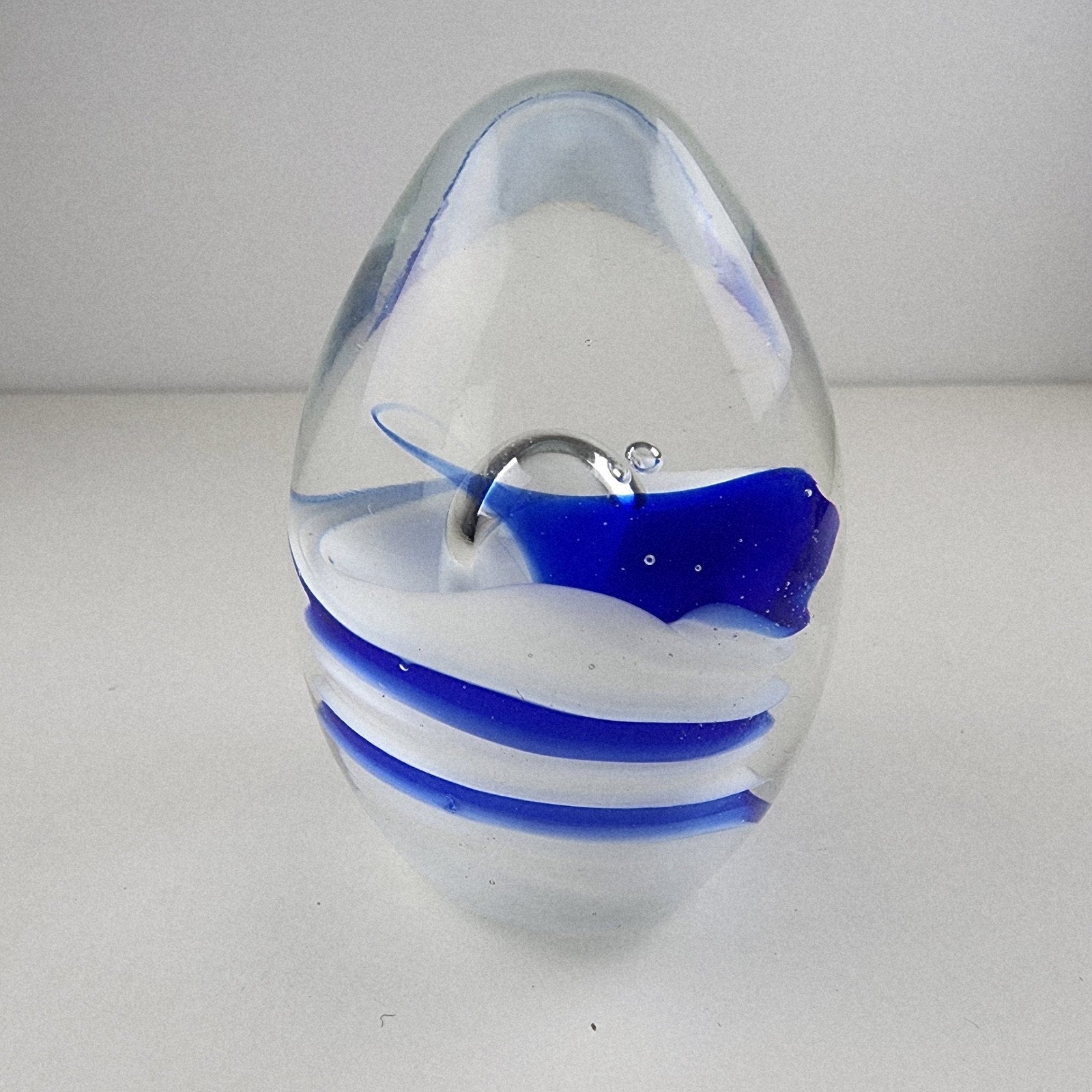 3" Air Trap Swirl Bubble Art Glass Paperweight Vintage Hand Blown Borosilicate