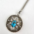 Old Pawn Turquoise Wagon Wheel Pendant Necklace Sterling Silver 925 Signed VP