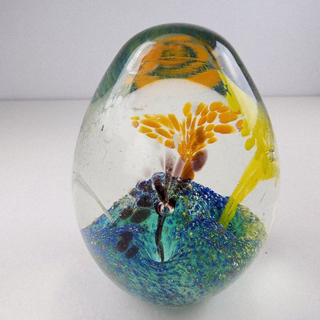 2 1/2" Tree Landscape Art Glass Paperweight Vintage Hand Blown Borosilicate