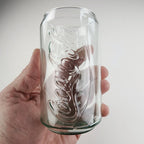 Coca Cola Can Shaped Classic Light Green Embossed Glass Tumbler 4 3/4" Tall