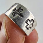 Native Symbol Stamped Ring Size 7 3/4 Sterling Silver 925 Vintage Signed NG