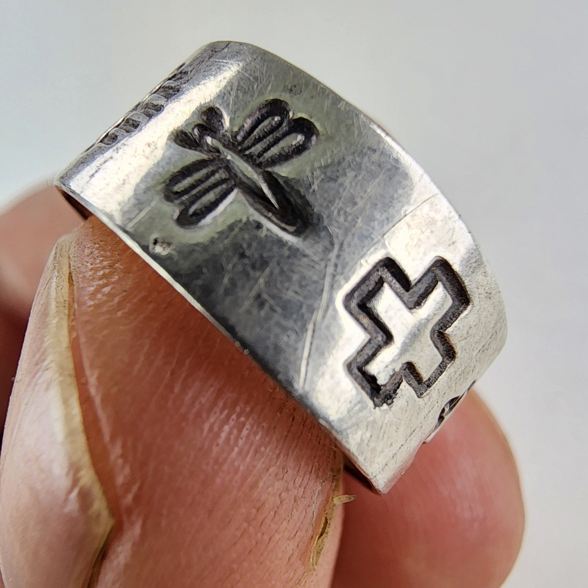 Native Symbol Stamped Ring Size 7 3/4 Sterling Silver 925 Vintage Signed NG