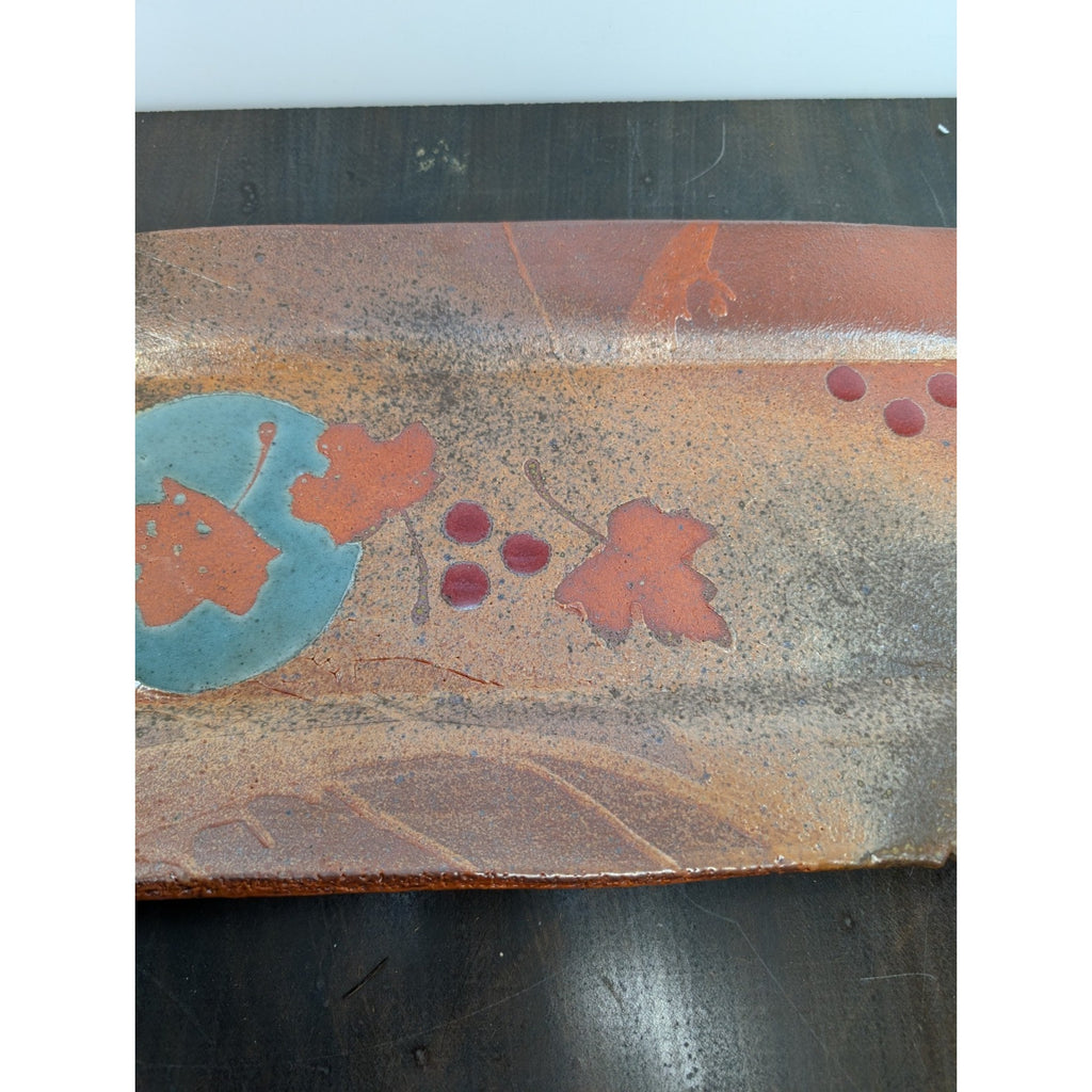Handmade Studio Pottery Fall Leaves Tray Autumn Colors