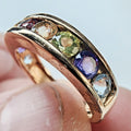 Channel Set Rainbow Gemstone Gold Finish Band Ring Size 7 Sterling Silver 925