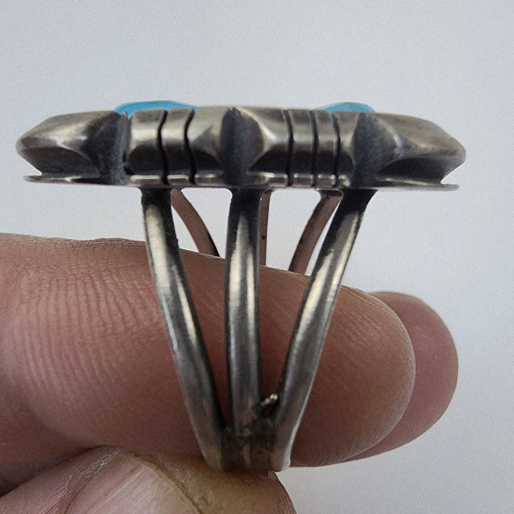 Kingman Turquoise Shadowbox Ring by Ruben Castillo Size 11 Sterling Silver 925