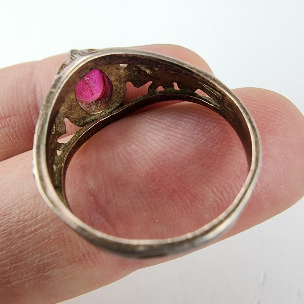 Pink Sapphire Russian Ring Size 9 1/2 Sterling Silver 875 Vintage Gold Finish